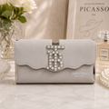 Grey Suede TB Crystal Wallet – model view
