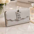 Grey Suede TB Crystal Wallet – front view