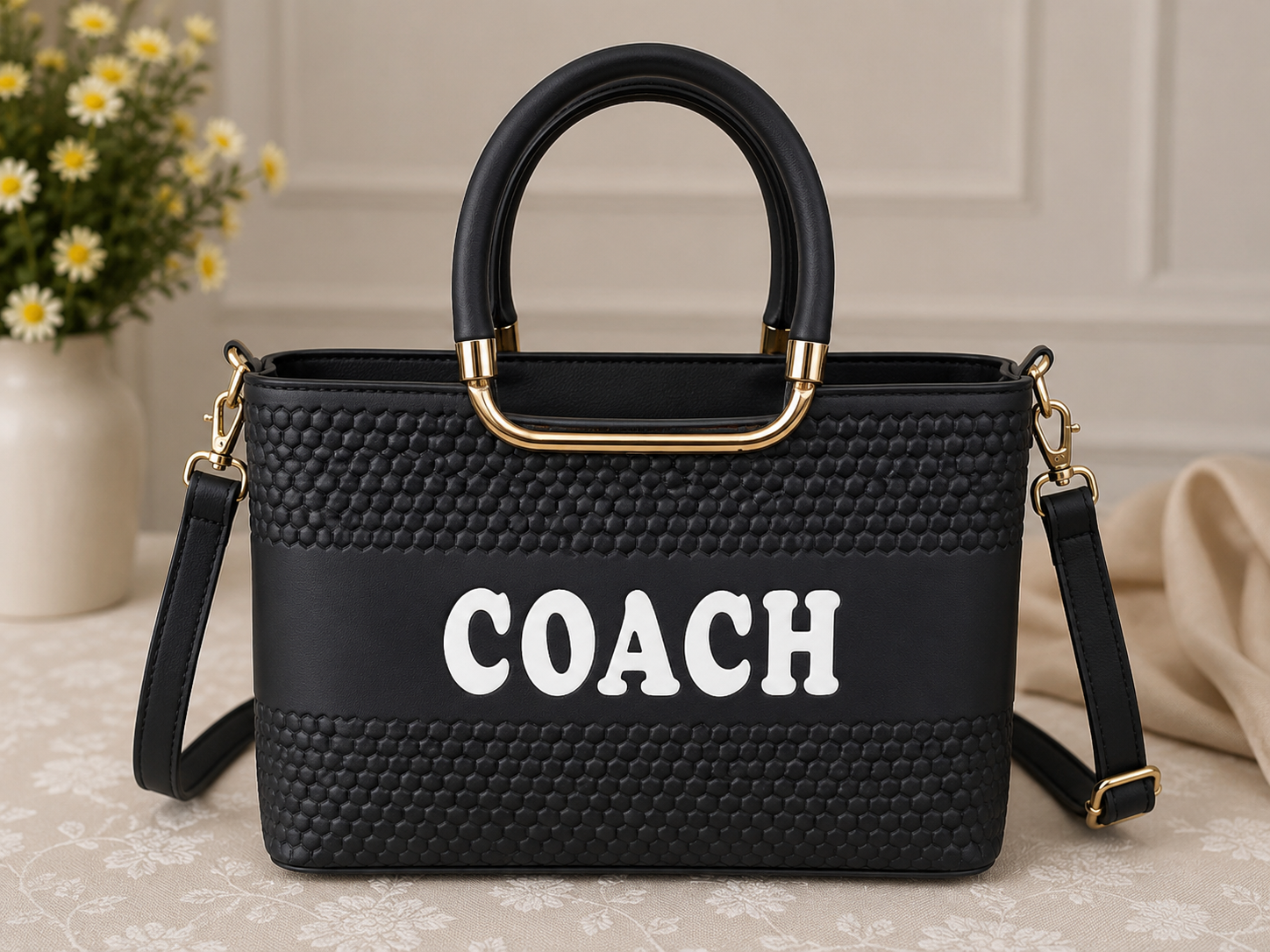 Coach Style Black Handbag – front view