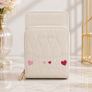 Cream Quilted Mobile Crossbody Wallet – model view