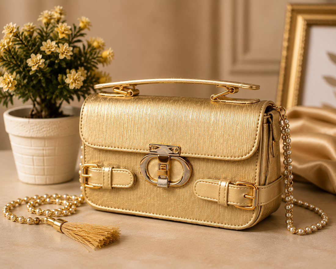 Golden Glamour Mini Handbag – front view