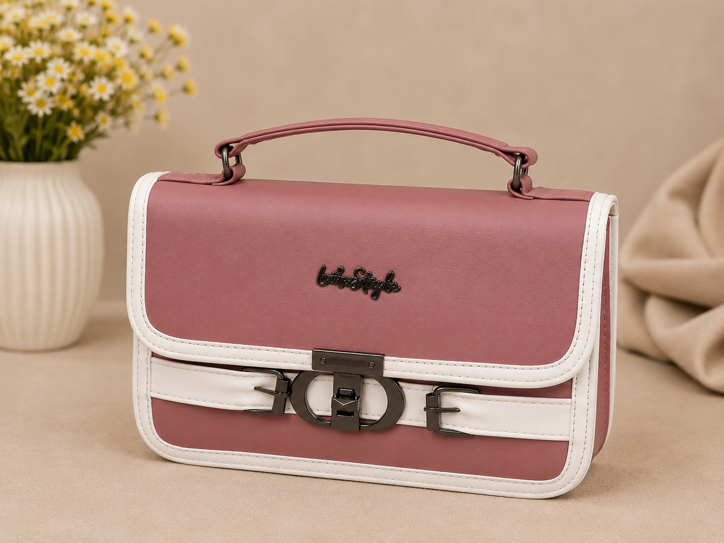 Pink White Handbag – model view