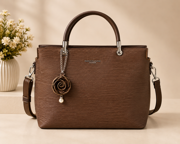 Brown Rose Charm Leather Handbag - Side View