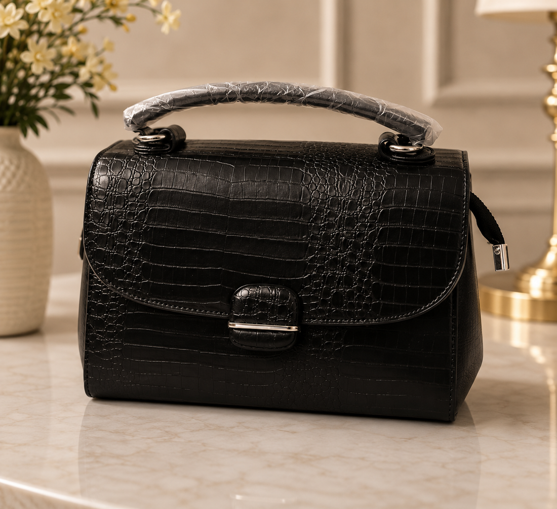 Black Croco Elegance Handbag – Noir Edition