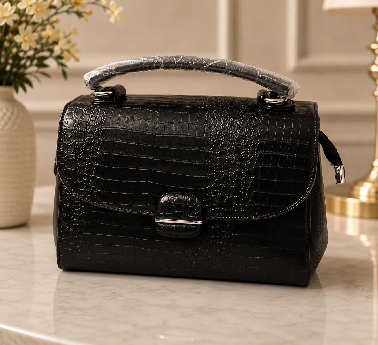 Black Croco Elegance Handbag – Noir Edition