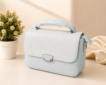 Light Blue Woven Top Handle Bag - Model View