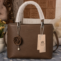 Brown Rose Charm Structured Handbag - Front View