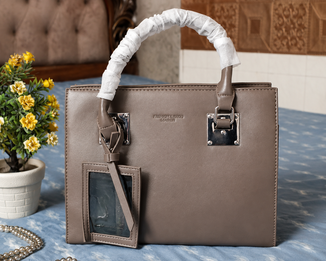Taupe Structured Leather Handbag – Classic Edition