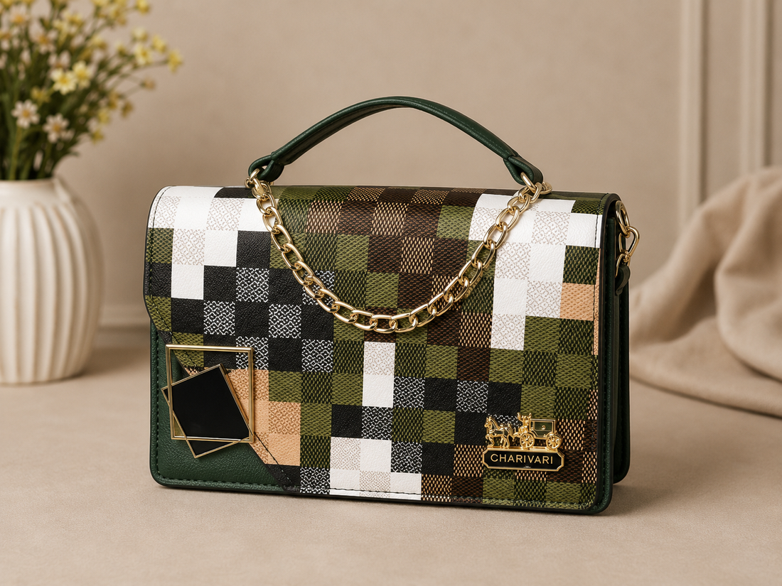Green Checkered Handbag – model view