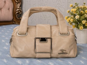 Cream Boston Buckle Top Handle Handbag - Front View