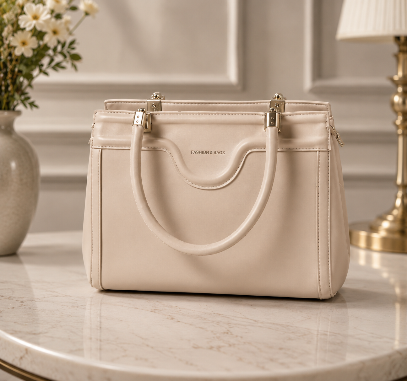 Ivory Elegance Structured Handbag – Cream Edition