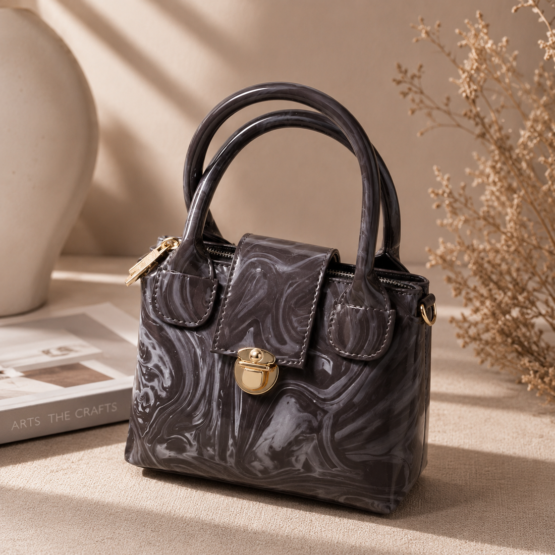 Dark Grey Marble Mini Handbag – model view