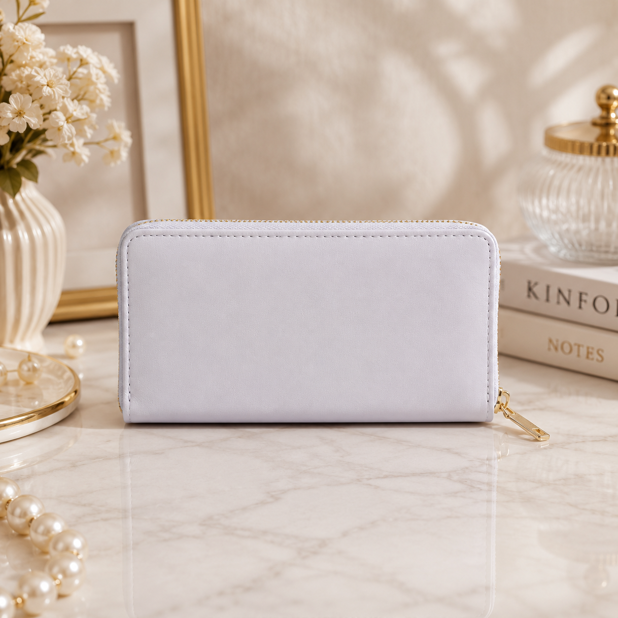 Lavender Zip-Around Wallet – model view
