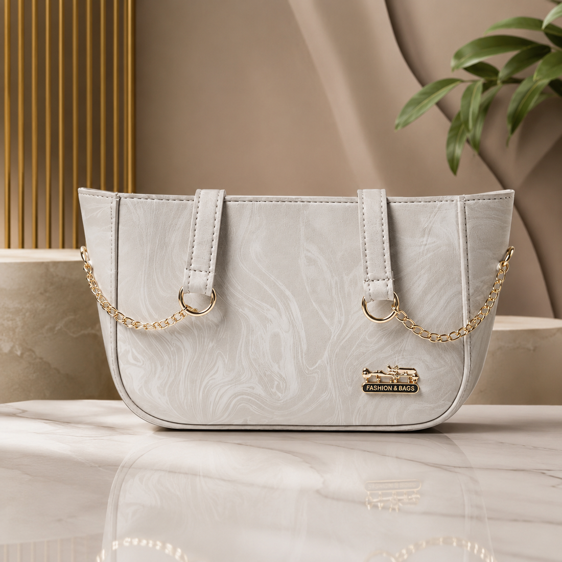 Pearl White Marble Tote Bag – model view