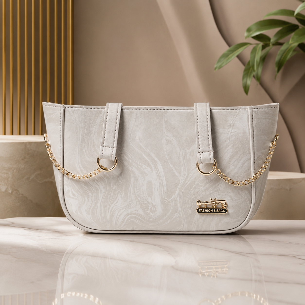 Pearl White Marble Tote Bag – model view