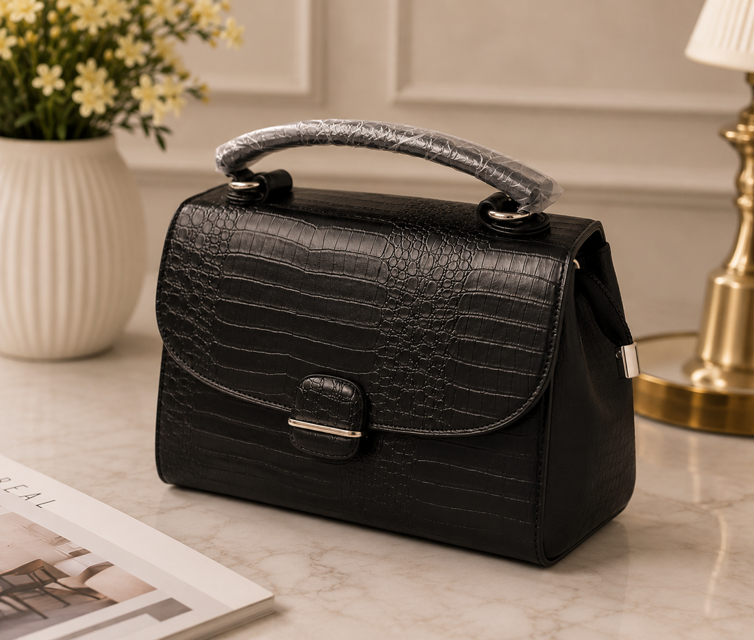Black Croco Elegance Handbag – Noir Edition