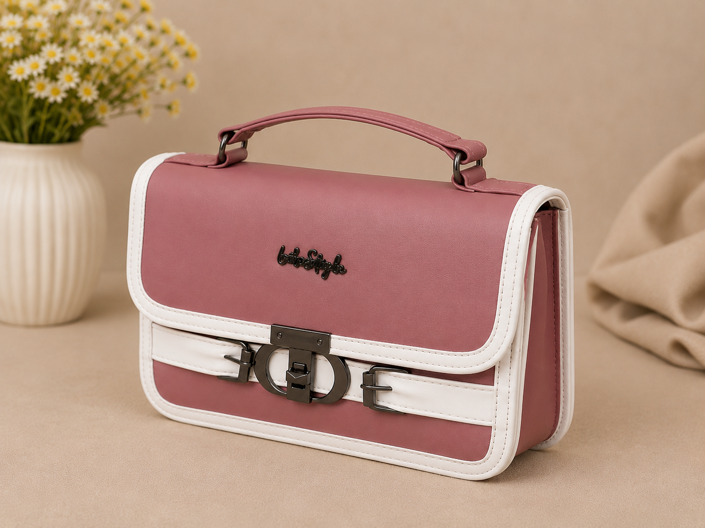 Pink White Handbag – front view