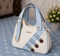 White Blue Two-Tone Button Detail Handbag - Front View