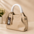 Beige Tassel Top Handle Handbag - Side View