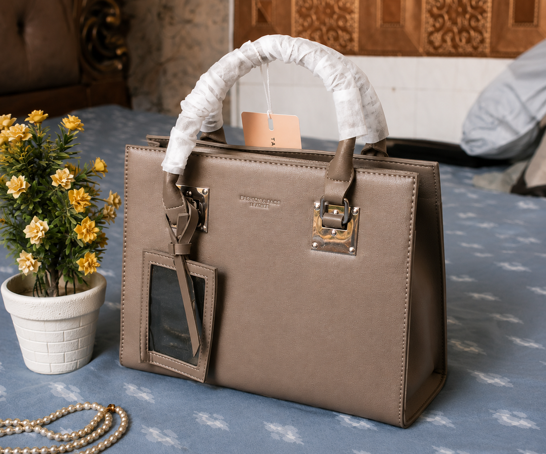 Taupe Structured Leather Handbag – Classic Edition