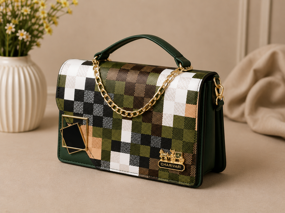 Green Checkered Handbag – model view