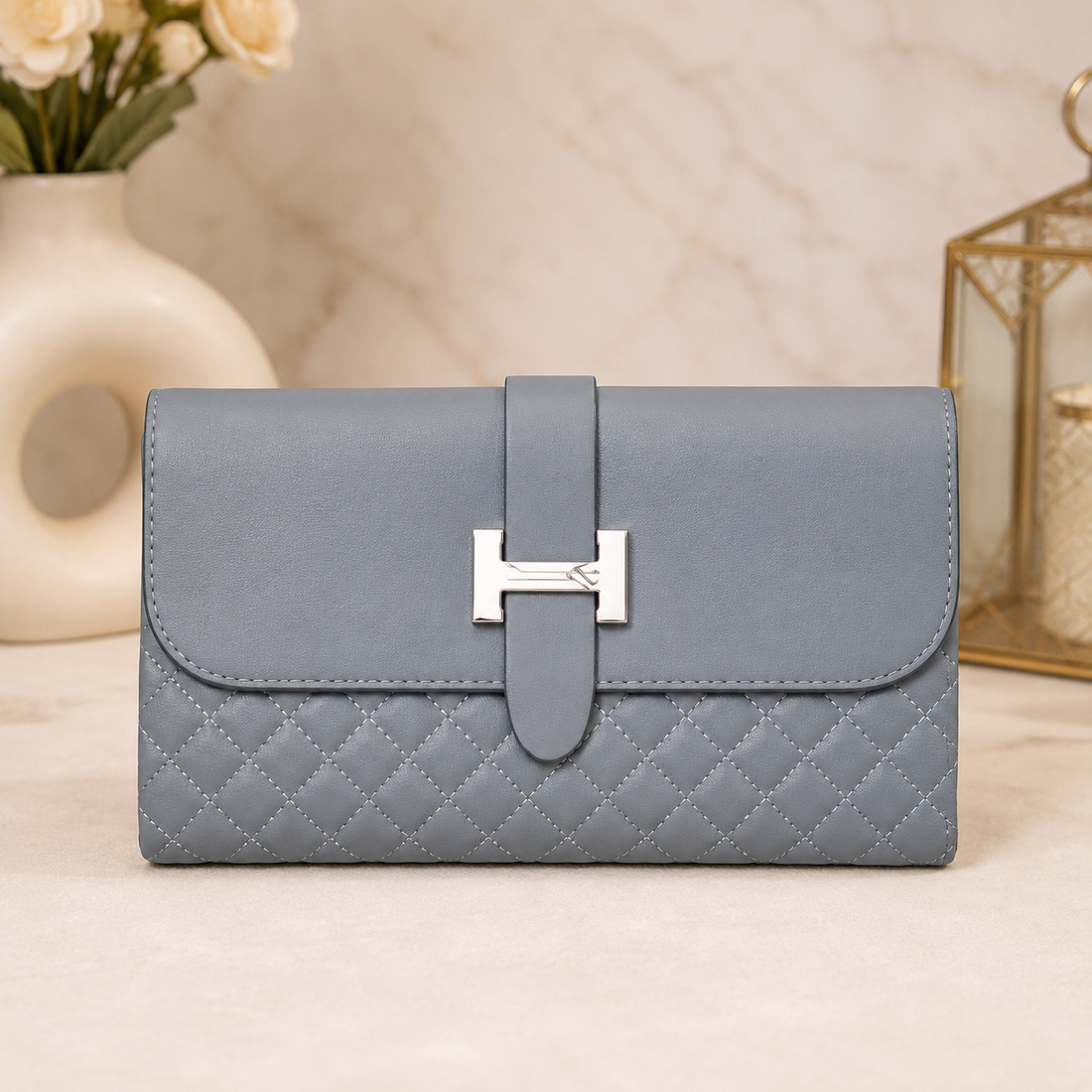 Steel Blue H-Clasp Wallet – model view