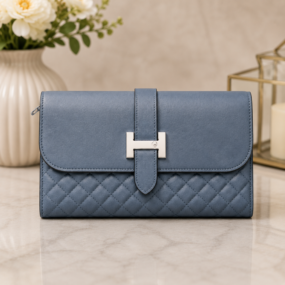 Slate Blue H-Clasp Wallet – model view