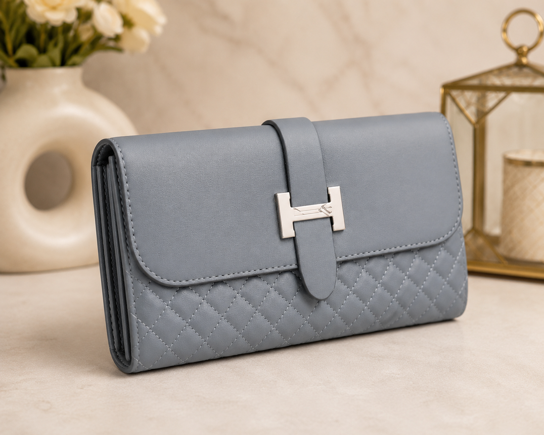 Steel Blue H-Clasp Wallet – model view