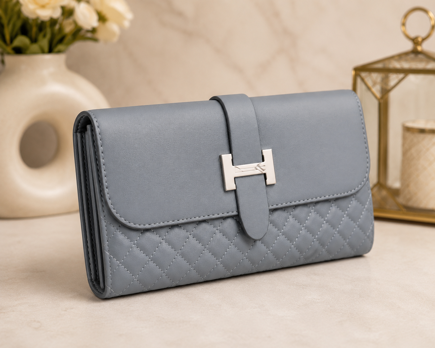 Steel Blue H-Clasp Wallet – front view