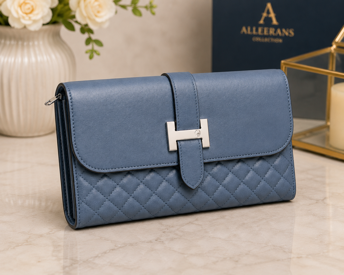 Slate Blue H-Clasp Wallet – model view