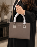 Grey Structured Lock Clasp Handbag - Model View 2