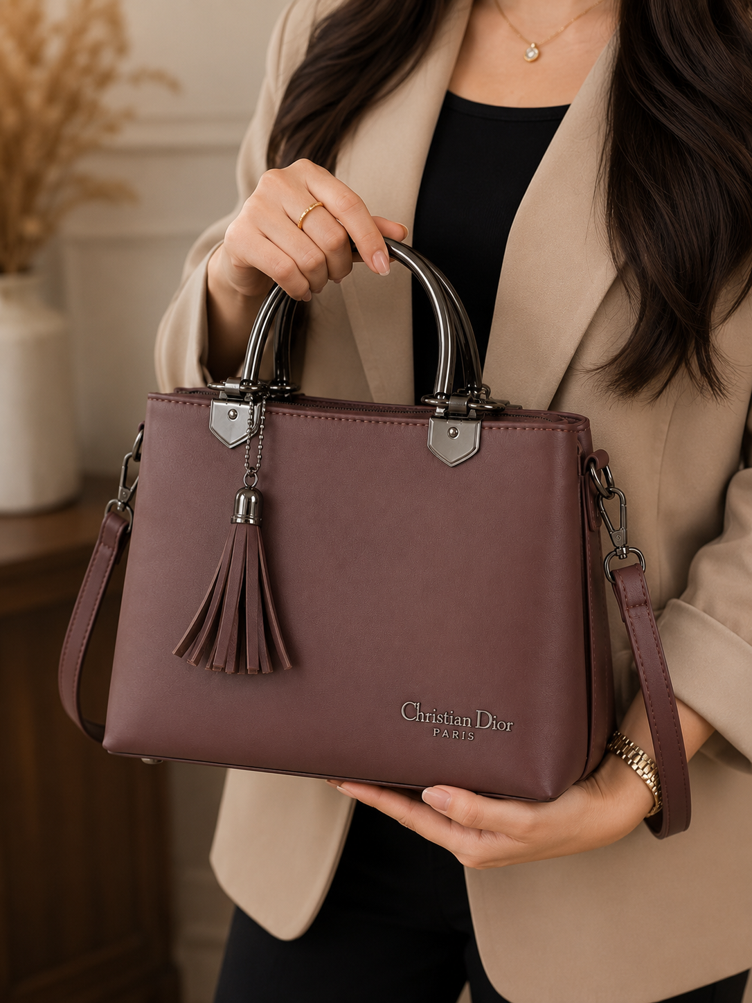 Brown Tassel Handbag – model view