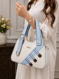 White Blue Two-Tone Button Detail Handbag - Model View