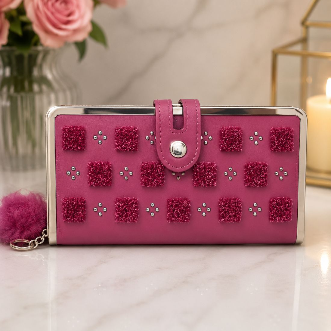 Hot Pink 3D Fluffy Block Wallet – model view
