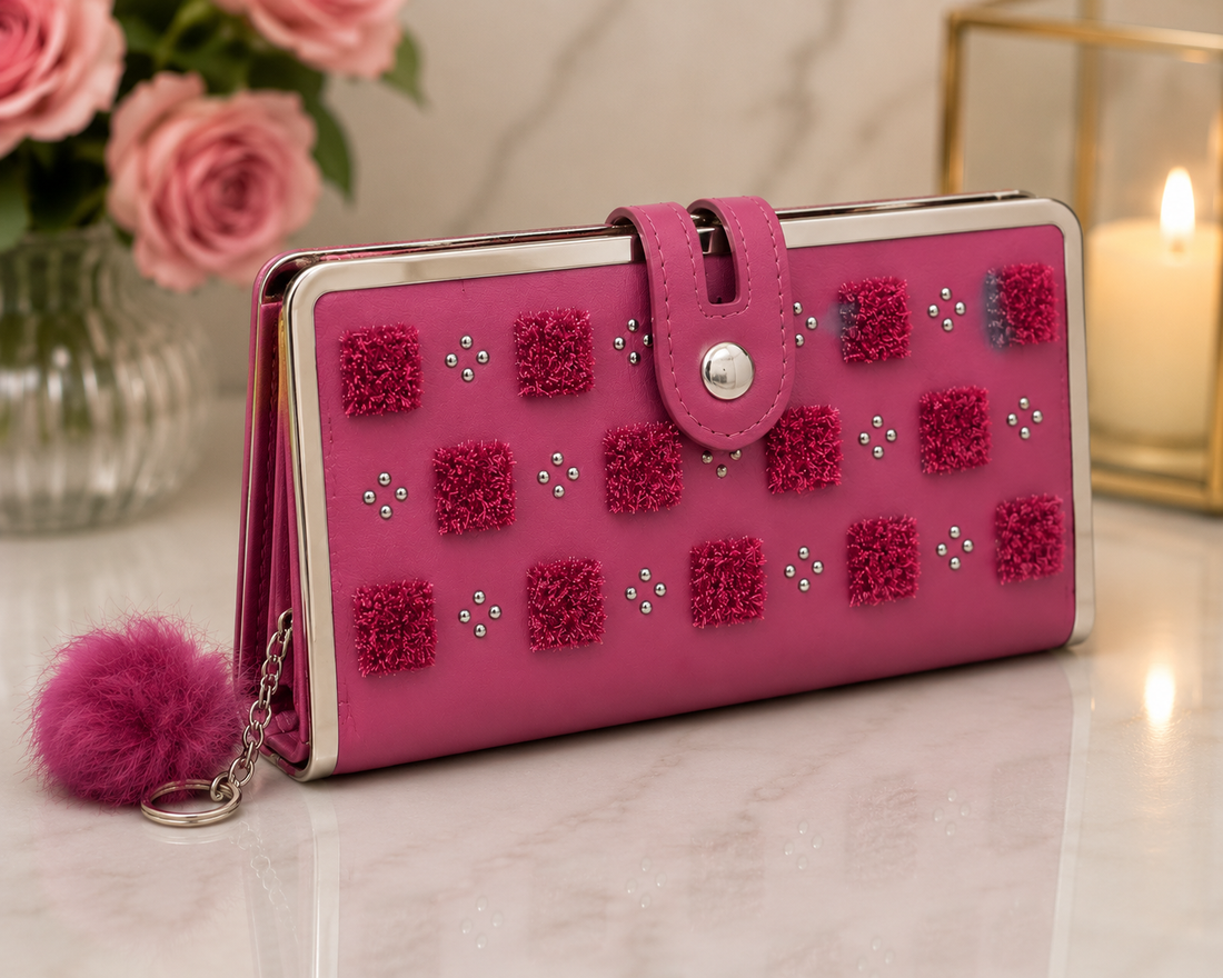 Hot Pink 3D Fluffy Block Wallet – model view
