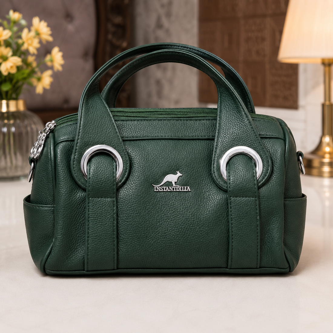 Forest Green Boston Mini Handbag – model view