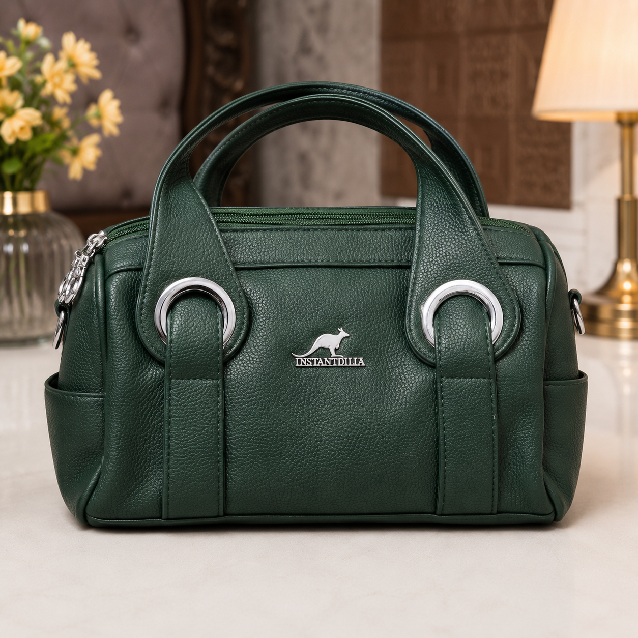 Forest Green Boston Mini Handbag – model view