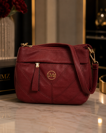 Maroon quilted crossbody bag product shot