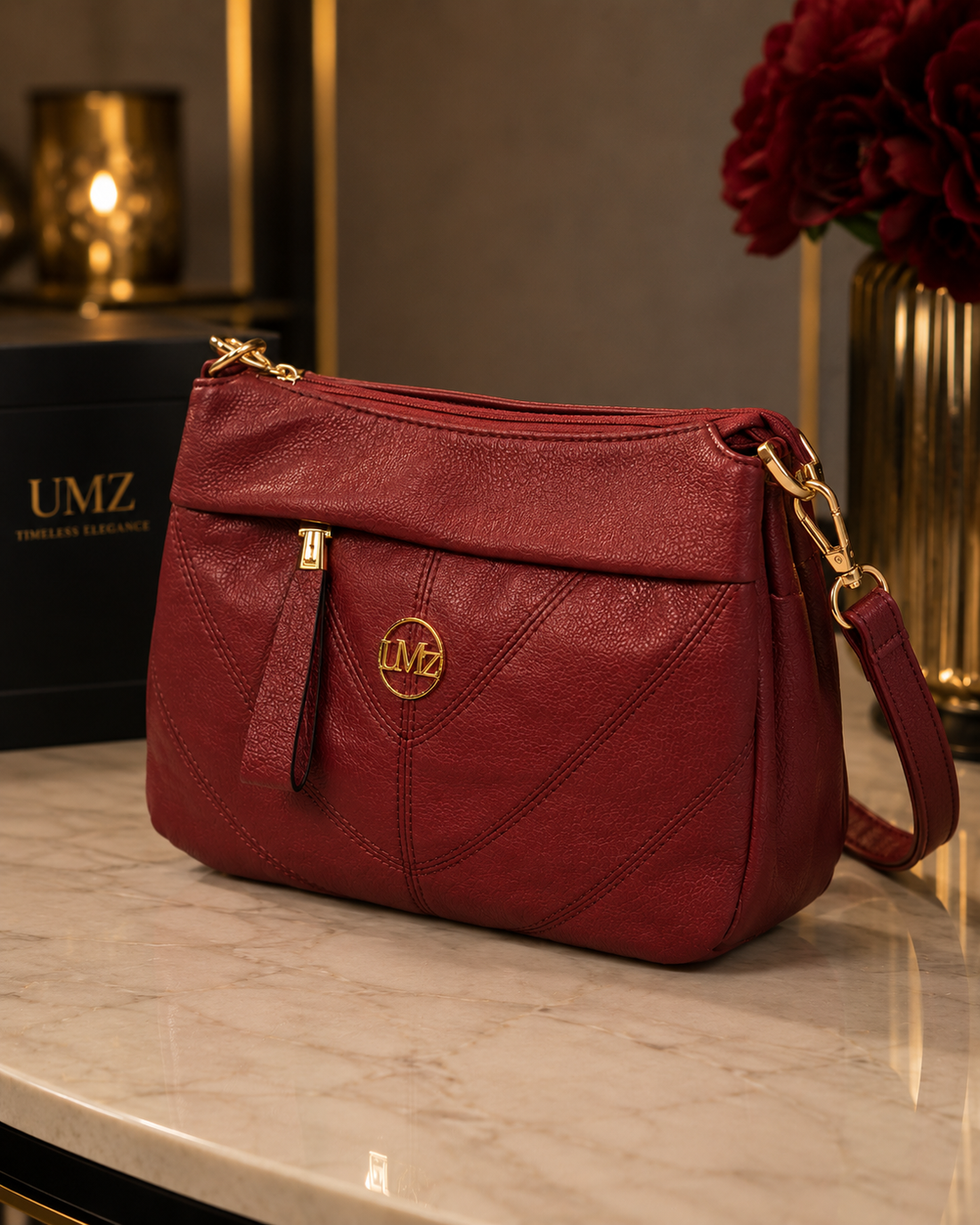 Maroon quilted crossbody bag product shot