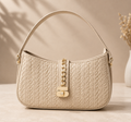 Cream Woven Baguette Bag – model view