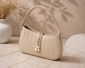 Cream Woven Baguette Bag – front view