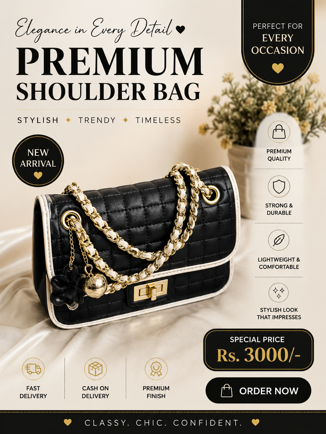 Premium Quilted Shoulder Bag – Black Edition
