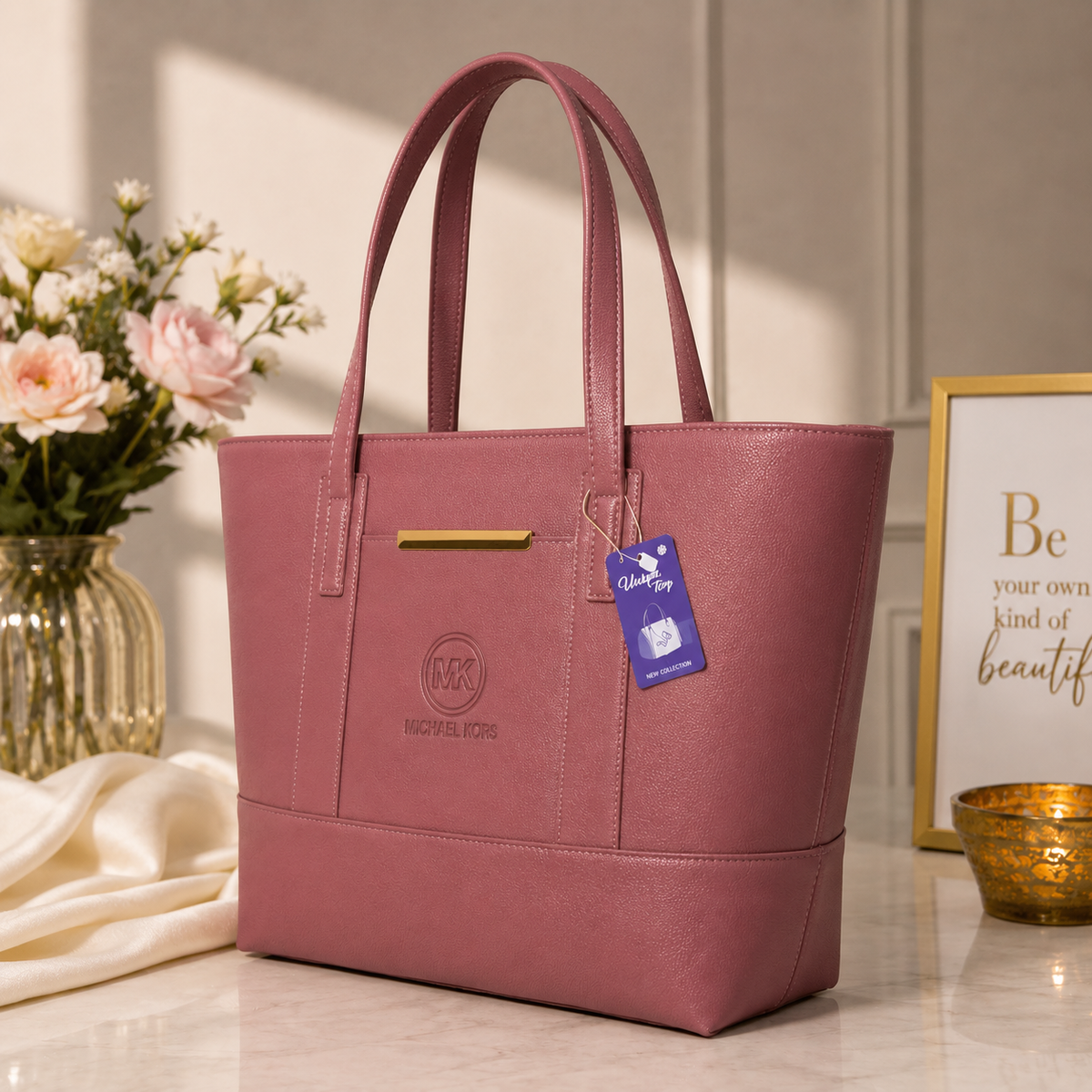 MK Rose Pink Tote Bag - lifestyle model shot