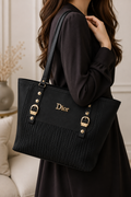 Dior Black Studded Tote Bag - model wearing