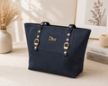 Dior Navy Blue Studded Tote Bag - side angle view