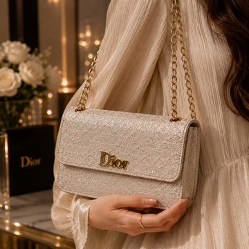 Dior Silver Glitter Chain Bag - model wearing