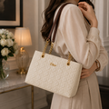 Dior Ivory Quilted Chain Tote Bag - model wearing