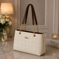 Dior Ivory Quilted Chain Tote Bag - side angle view
