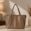 Mocha leather mega tote bag lifestyle shot