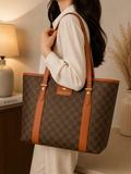 Brown checkered tote bag lifestyle shot